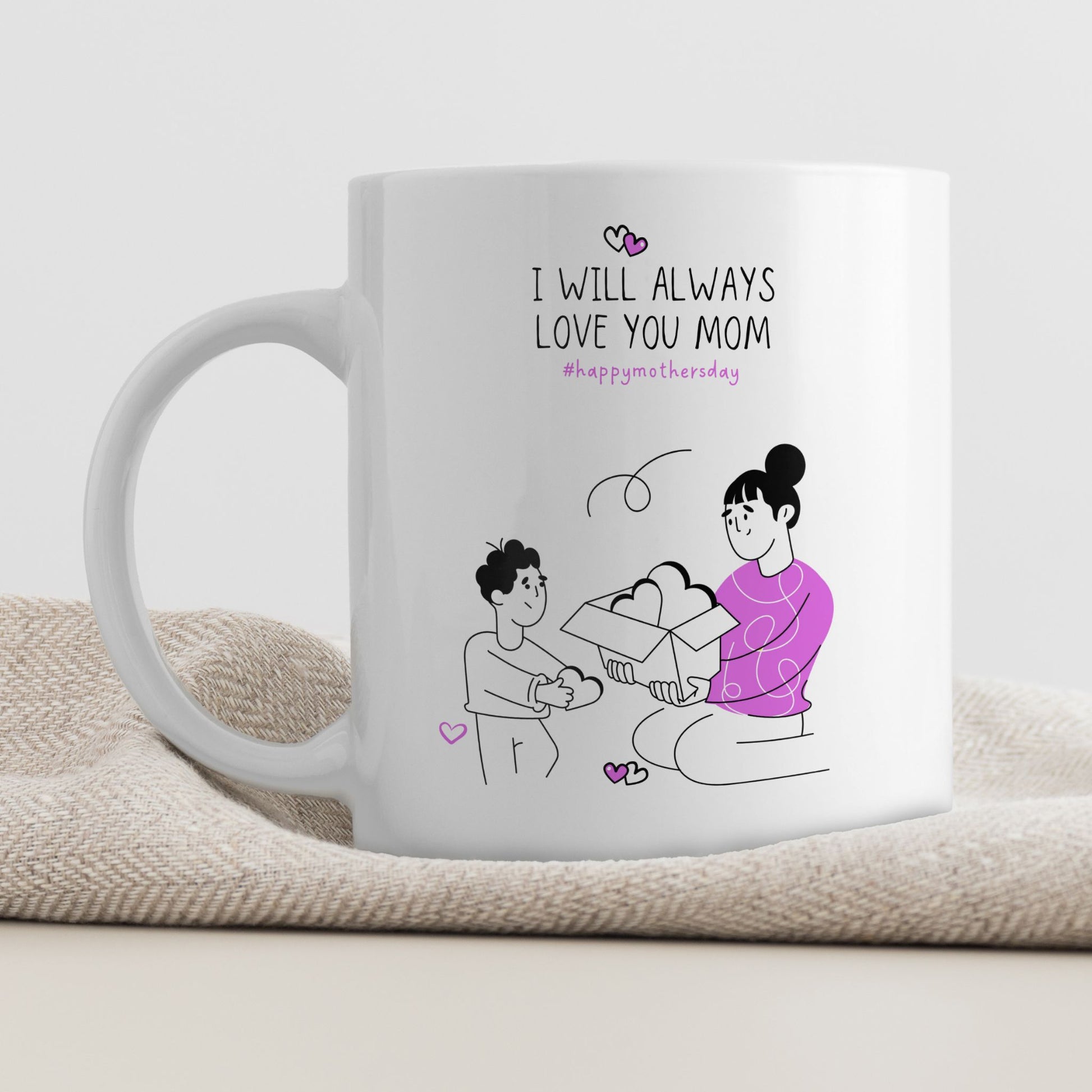Keramikkrus med illustrasjon på én side og tekst på den andre – I will always love you mom