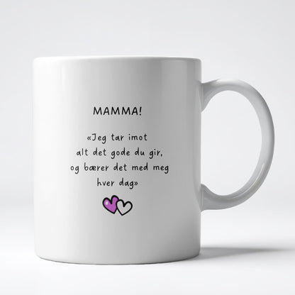 Keramikkrus med illustrasjon på én side og tekst på den andre – I will always love you mom
