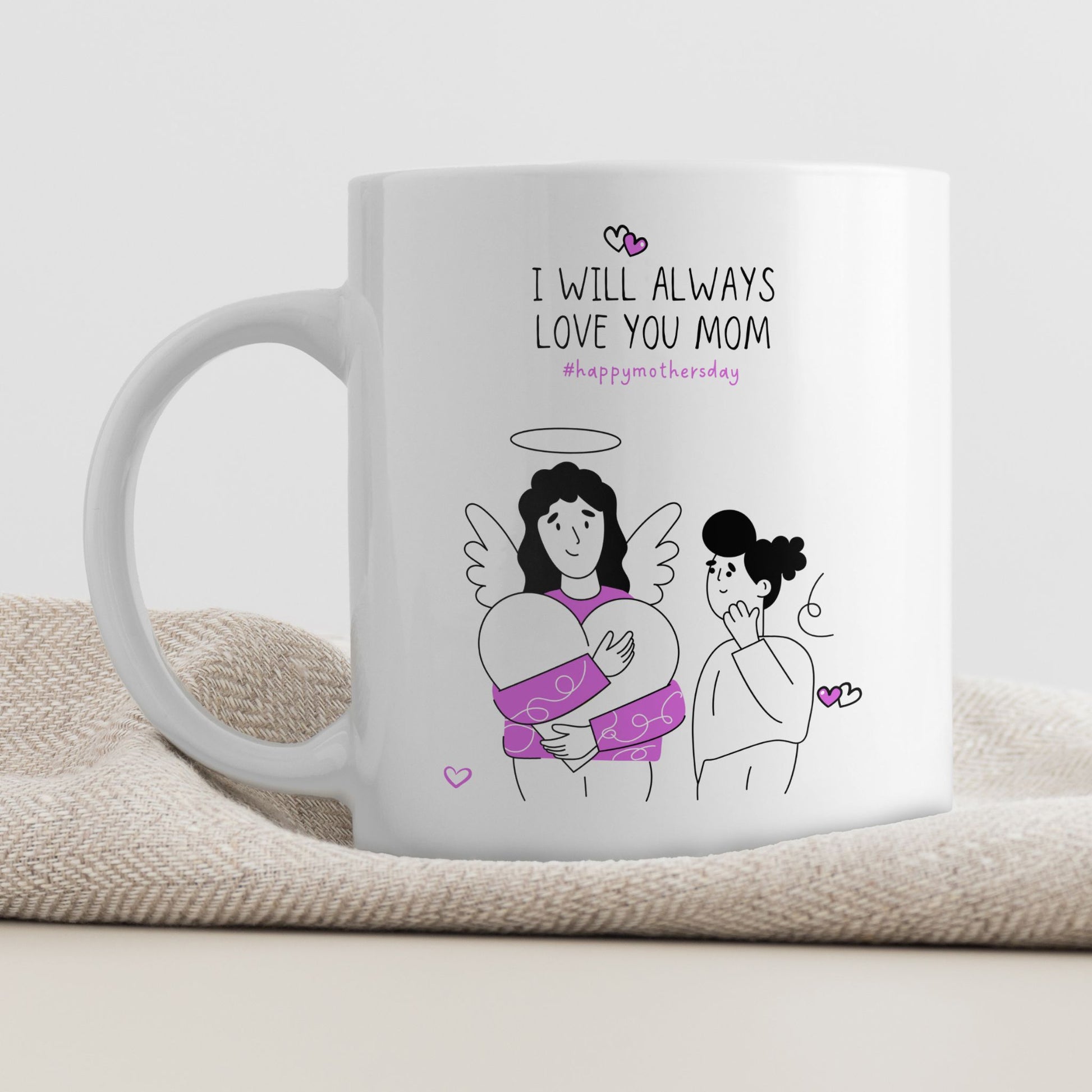 Keramikkrus med illustrasjon på én side og tekst på den andre – I will always love you mom