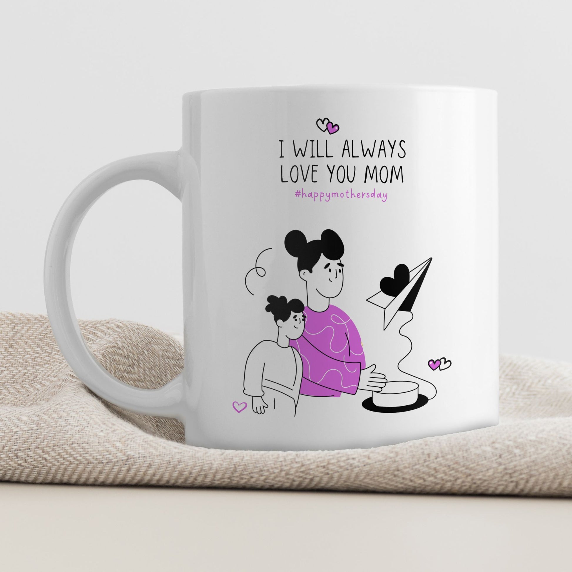 Keramikkrus med illustrasjon på én side og tekst på den andre – I will always love you mom