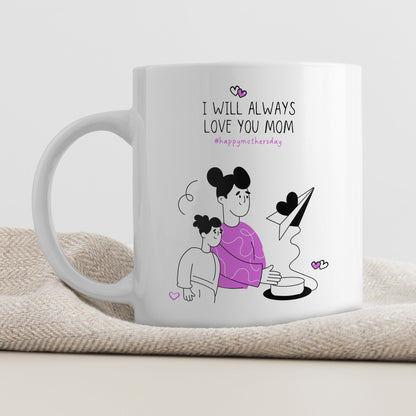 Keramikkrus med illustrasjon på én side og tekst på den andre – I will always love you mom