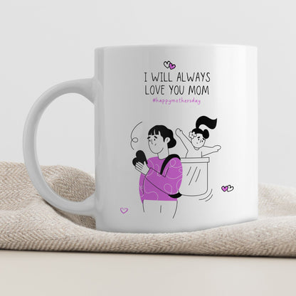 Keramikkrus med illustrasjon på én side og tekst på den andre – I will always love you mom