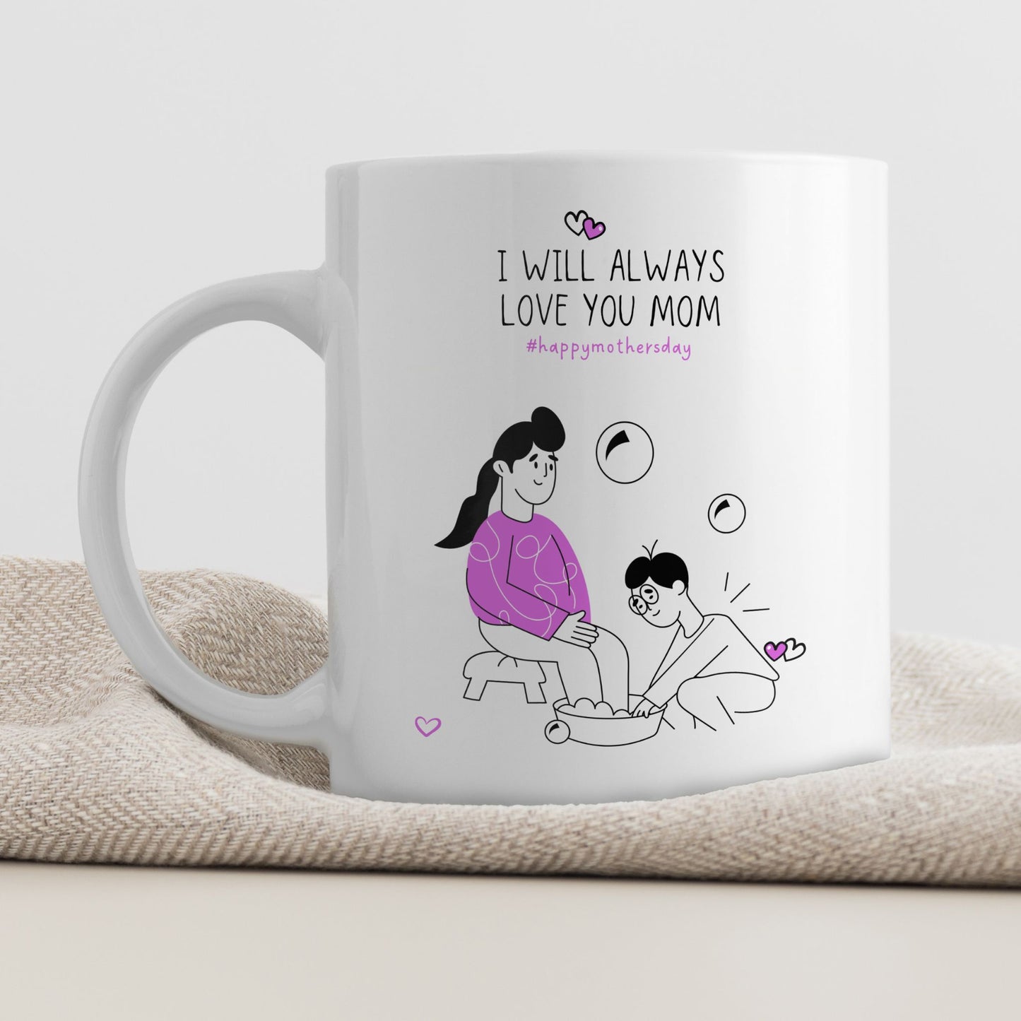 Keramikkrus med illustrasjon på én side og tekst på den andre – I will always love you mom