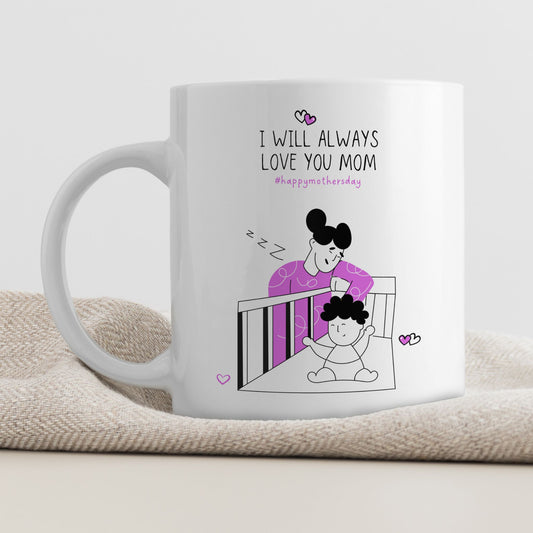 Keramikkrus med illustrasjon på én side og tekst på den andre – I will always love you mom
