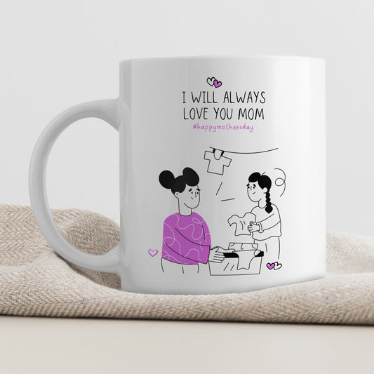 Keramikkrus med illustrasjon på én side og tekst på den andre – I will always love you mom