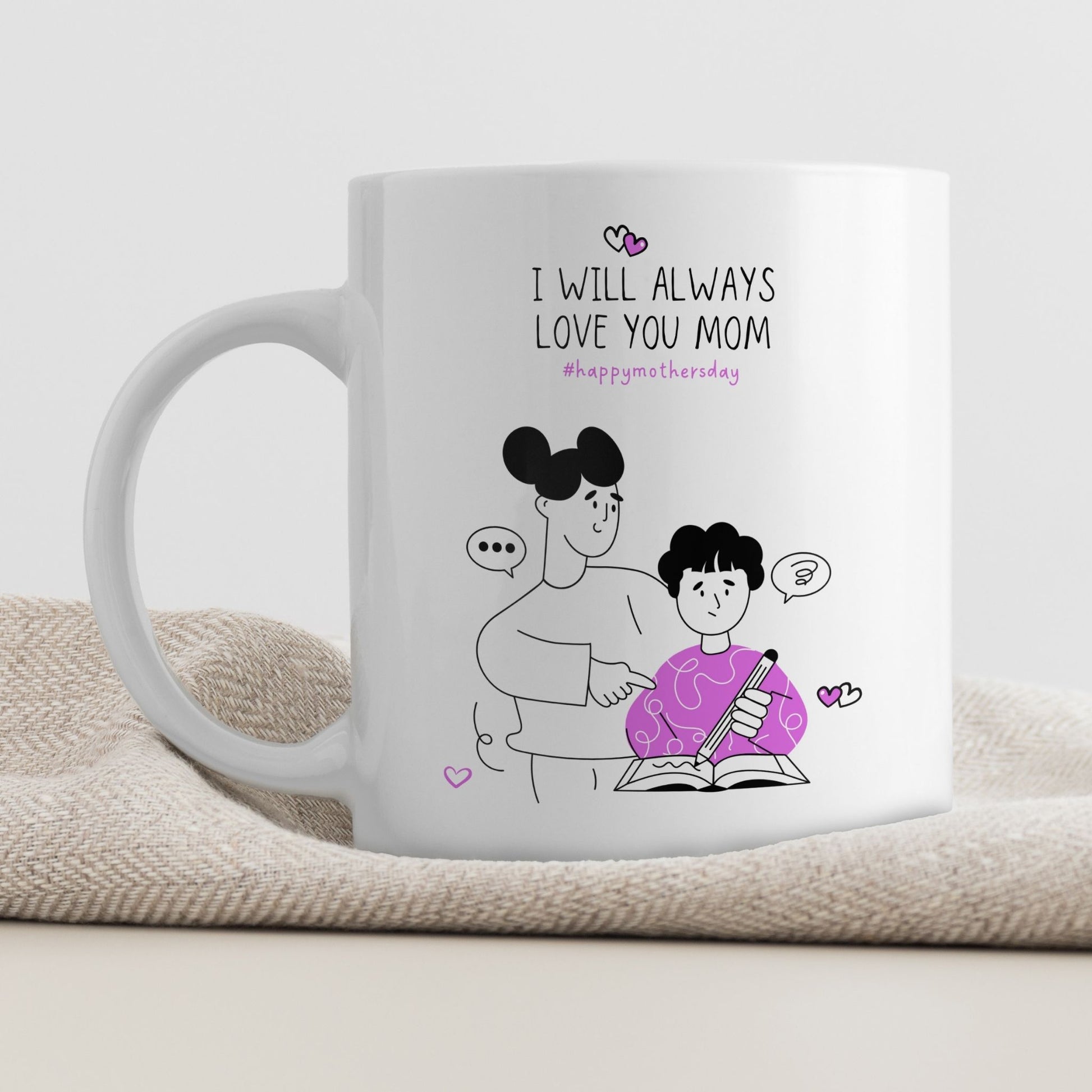 Keramikkrus med illustrasjon på én side og tekst på den andre – I will always love you mom