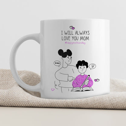 Keramikkrus med illustrasjon på én side og tekst på den andre – I will always love you mom