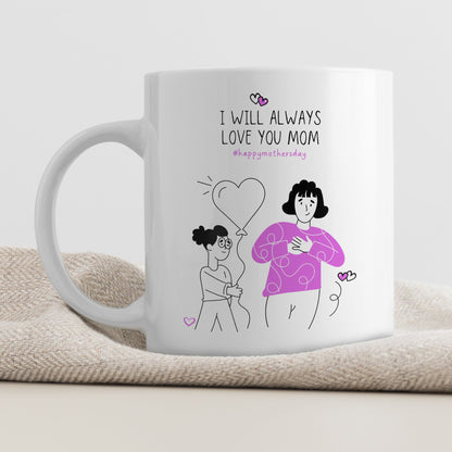 Keramikkrus med illustrasjon på én side og tekst på den andre – I will always love you mom