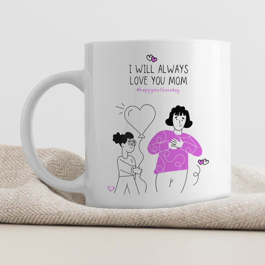 Keramikkrus med illustrasjon på én side og tekst på den andre – I will always love you mom