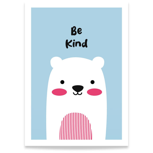 Isbjørn plakat Be Kind til barnerom i nordisk stil 