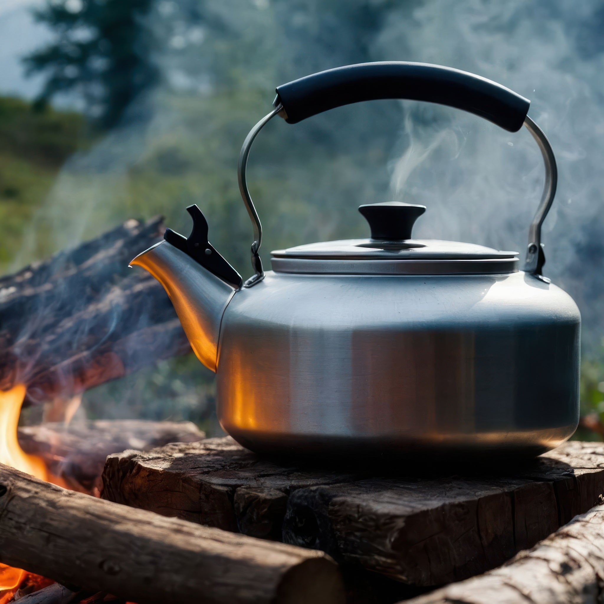 Kaffekjele over bål i naturen – stemningsbilde fra friluftsliv og villmark