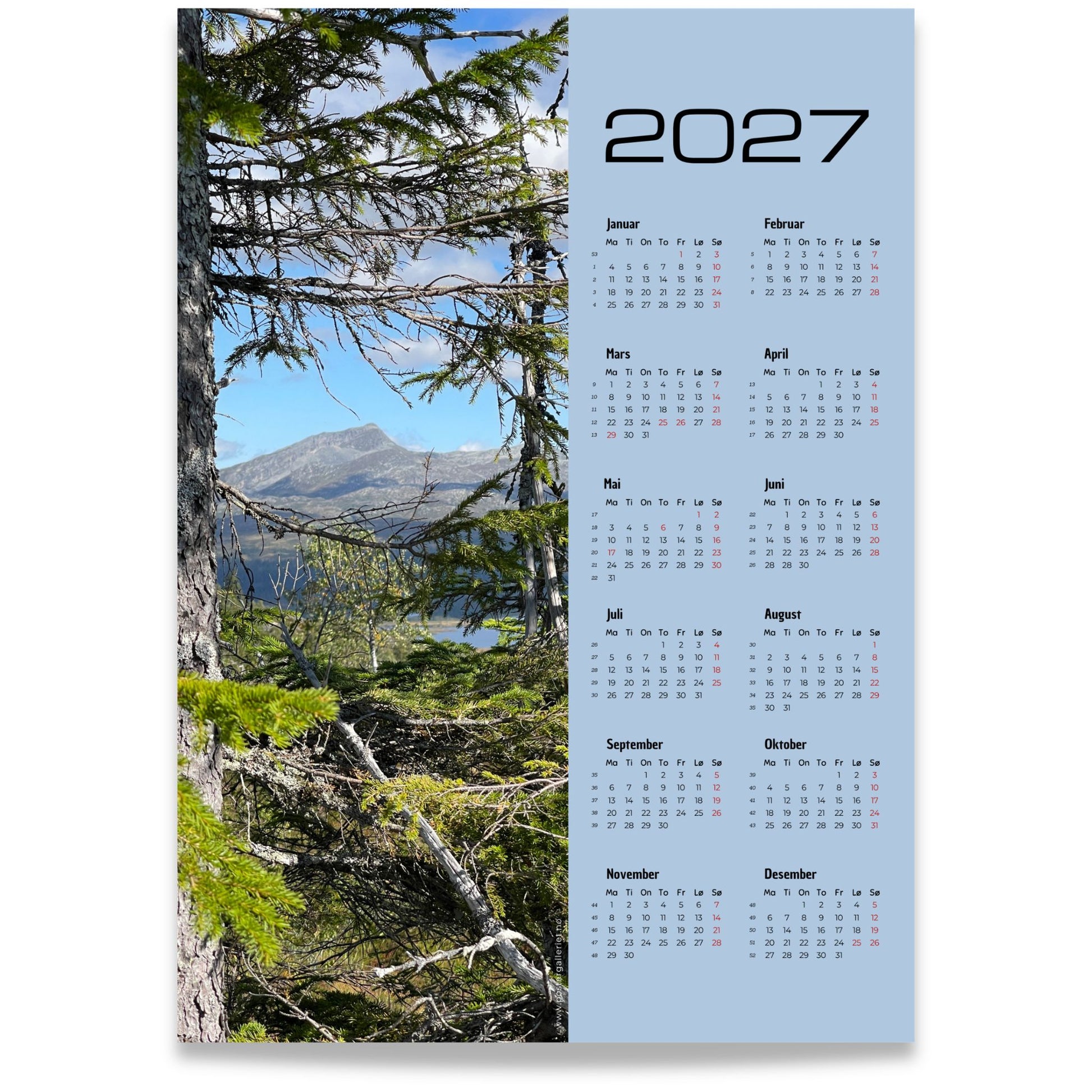 Kalender 2027 med naturfoto av Dærgafjellet i Røyrvik fotografert av G. S. Lie