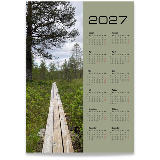 Kalender 2027 med naturfoto av plankesti ved Øyingen i Steinkjer