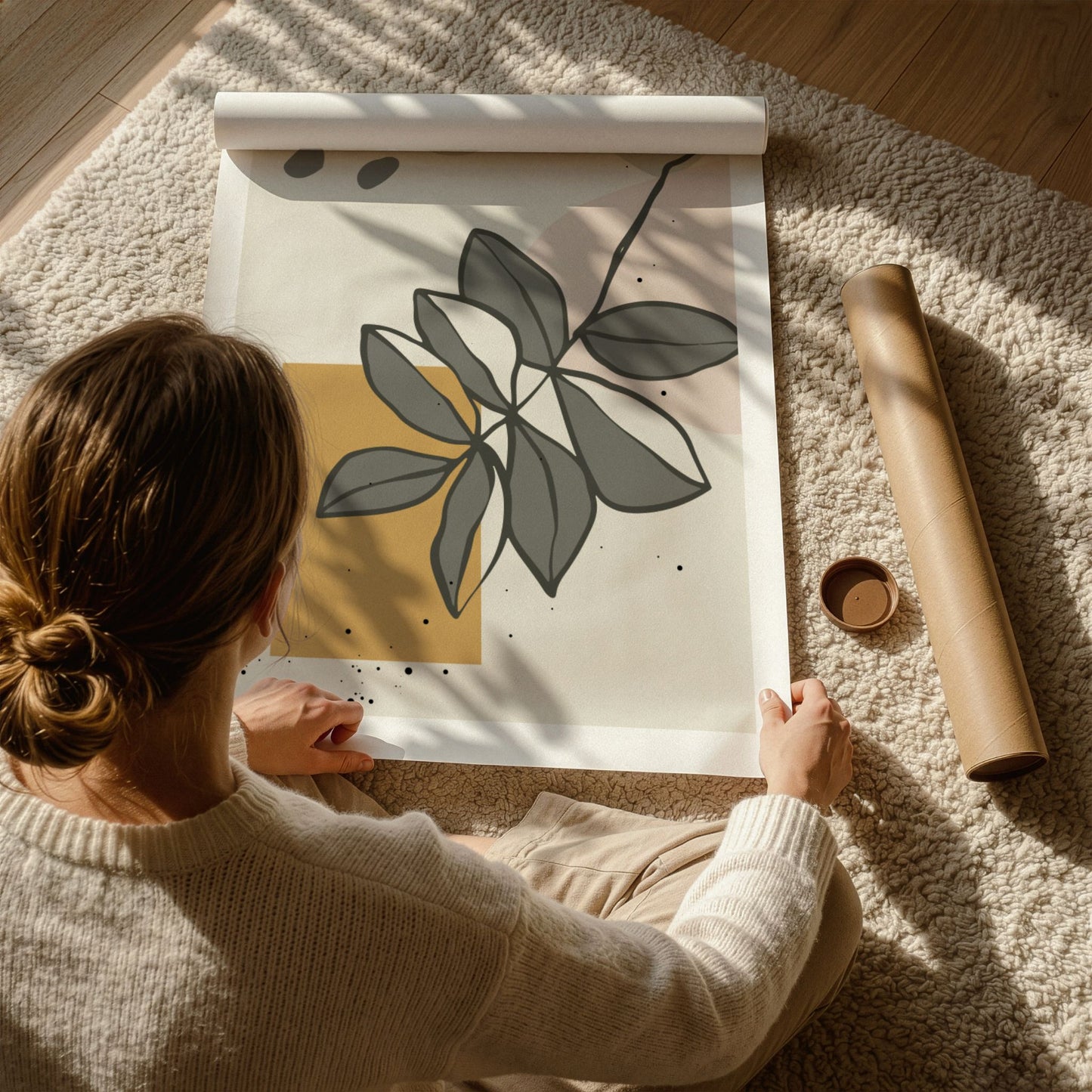 Layered Leaves grafisk plakat med bladmotiv vist uten ramme