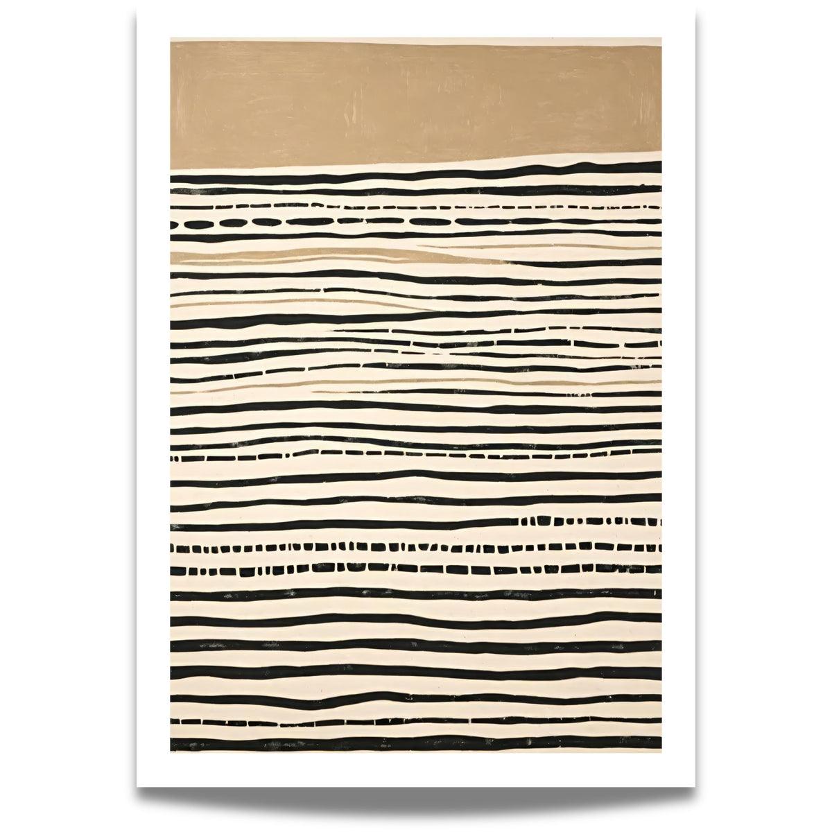 Linear Harmony abstrakt kunstplakat med grafiske linjer i sort og beige