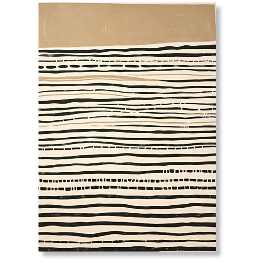 Linear Harmony grafisk kunst på lerret i beige, krem og sort