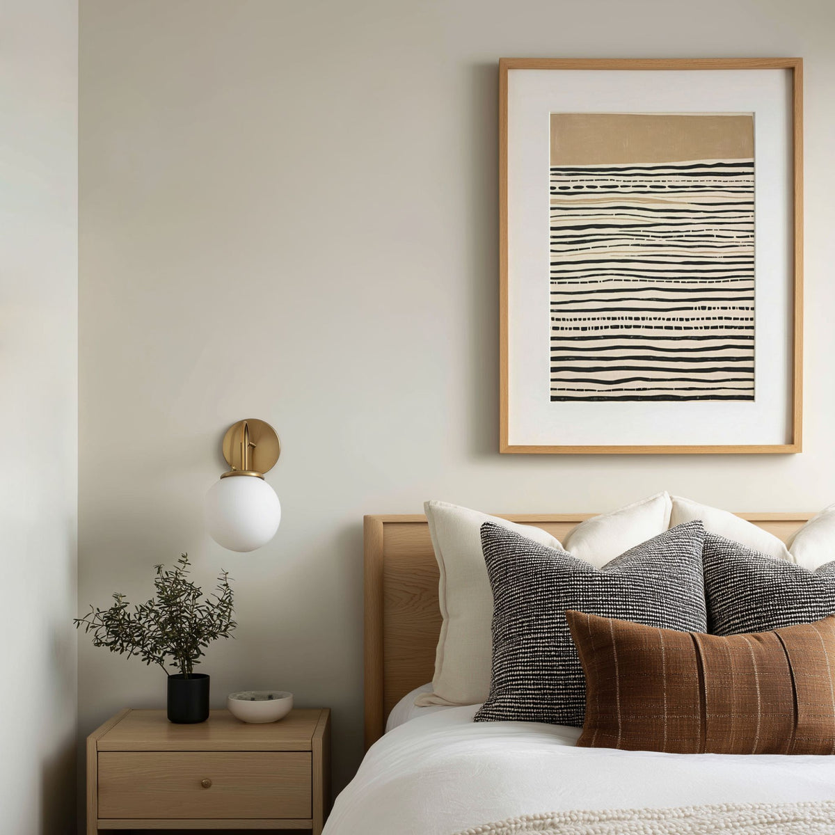 Linear Harmony kunstplakat i eikeramme vist i stort format