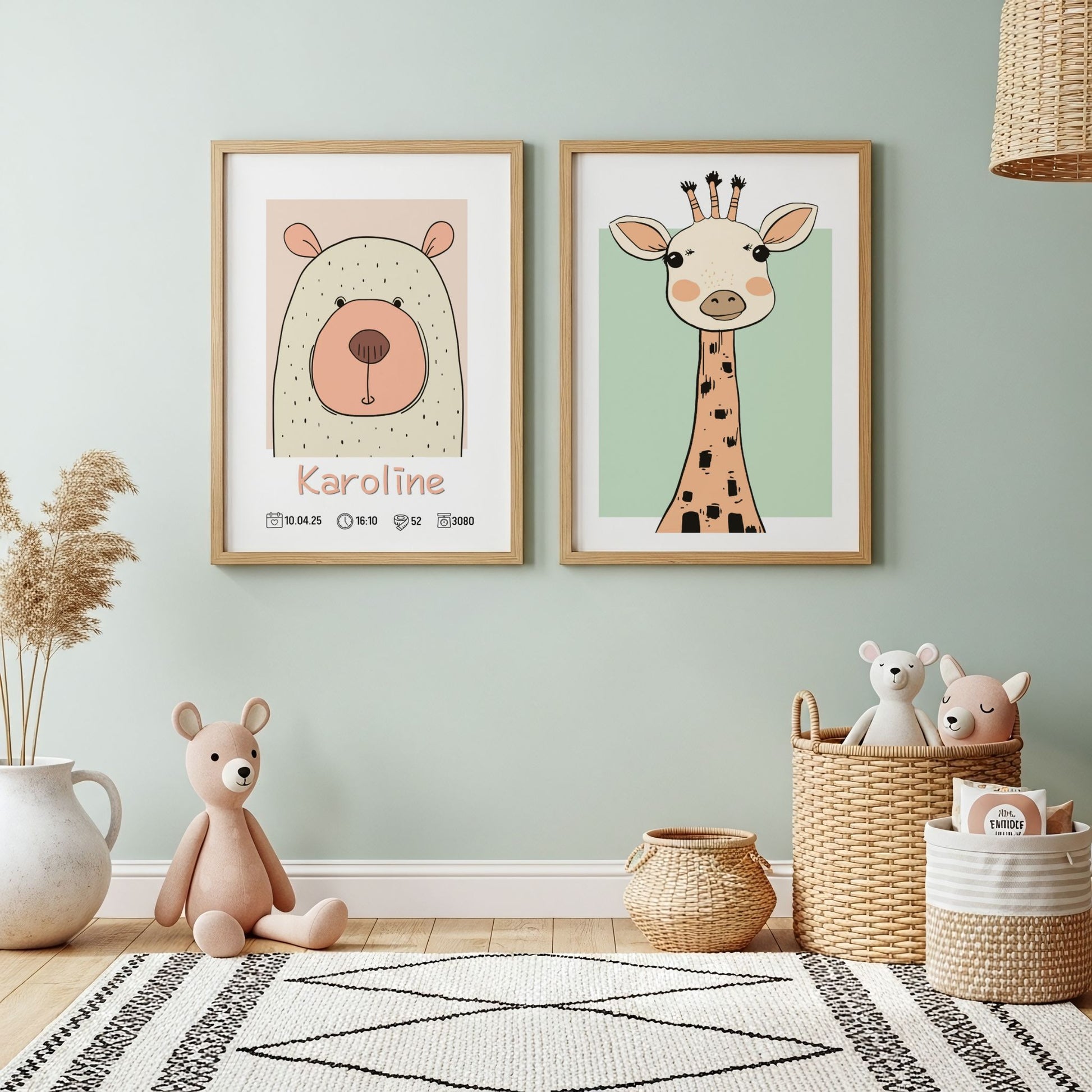 Barnerom med bjørn og giraff plakater fra Little Nordic Friends Collection