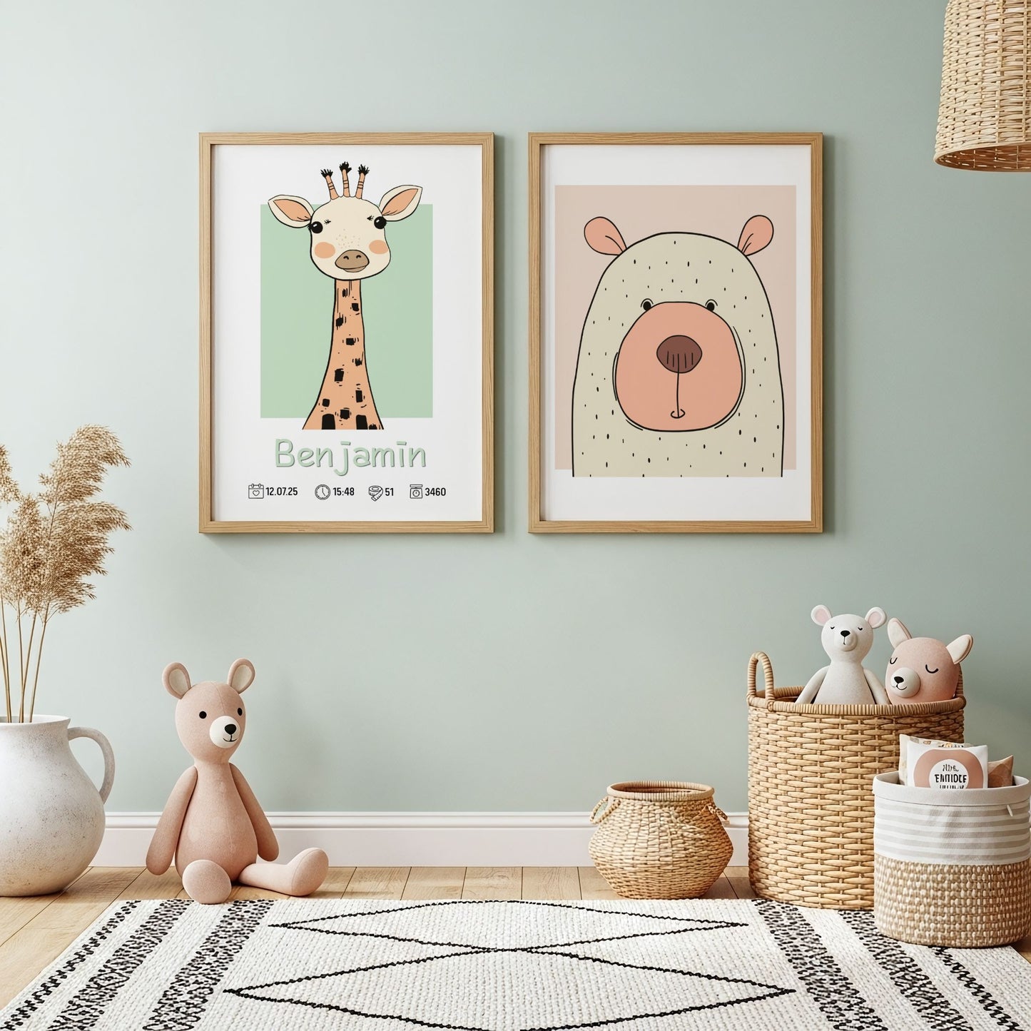 Barnerom med giraff og bjørn plakater fra Little Nordic Friends Collection