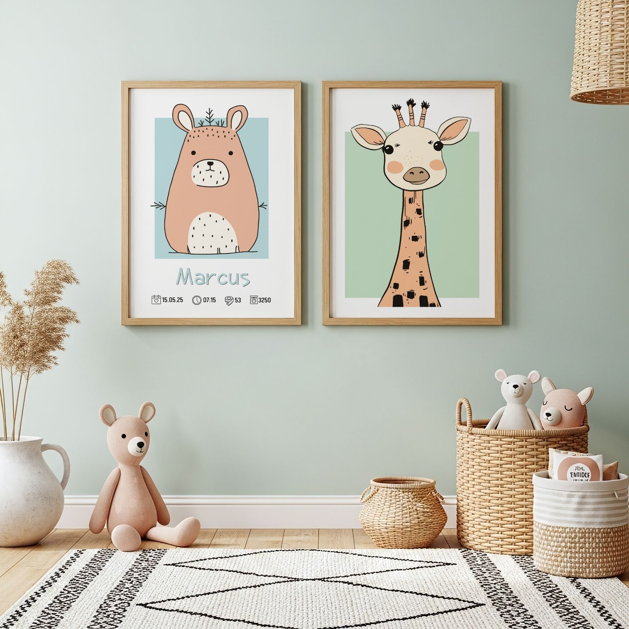 Barnerom med skogsdyr og giraff plakater fra Little Nordic Friends Collection