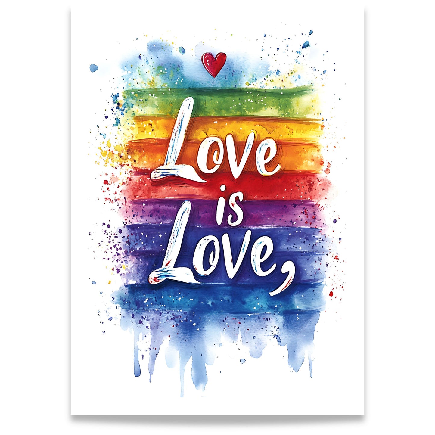 Love is Love Watercolor akvarellplakat med fargerikt kjærlighetsbudskap