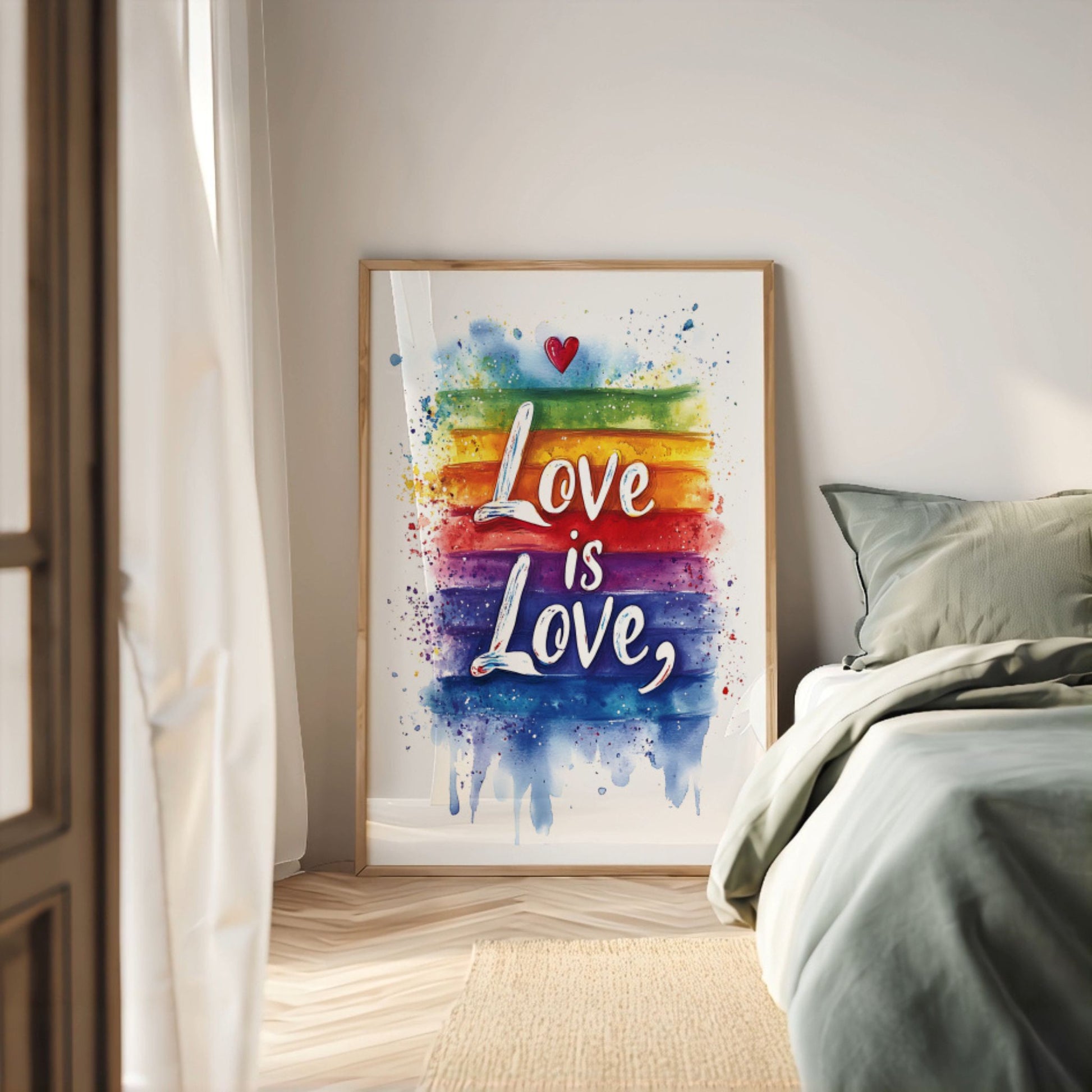 Love is Love Watercolor akvarellplakat i lyst og moderne soverom