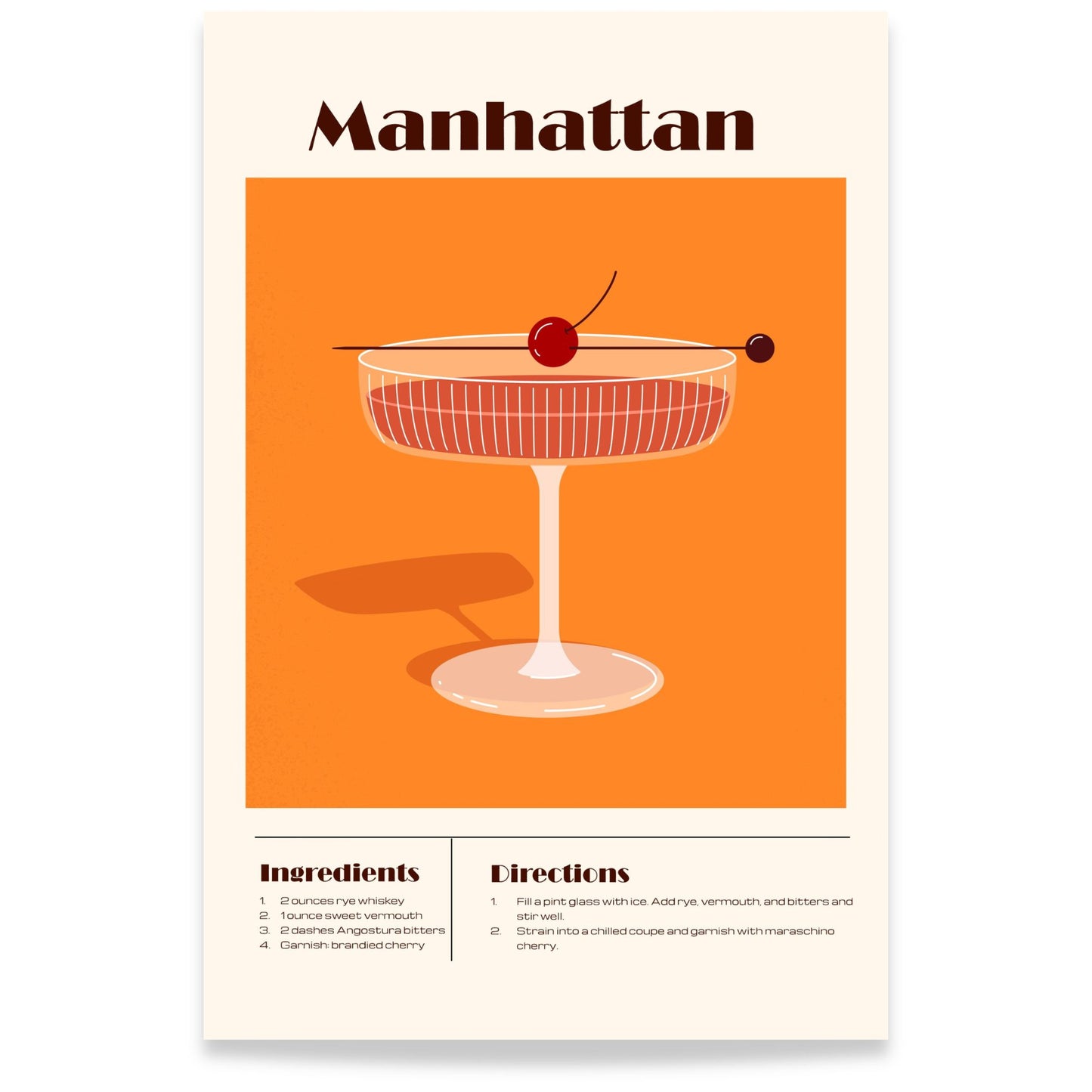 Manhattan cocktail plakat med oppskrift i klassisk og elegant design