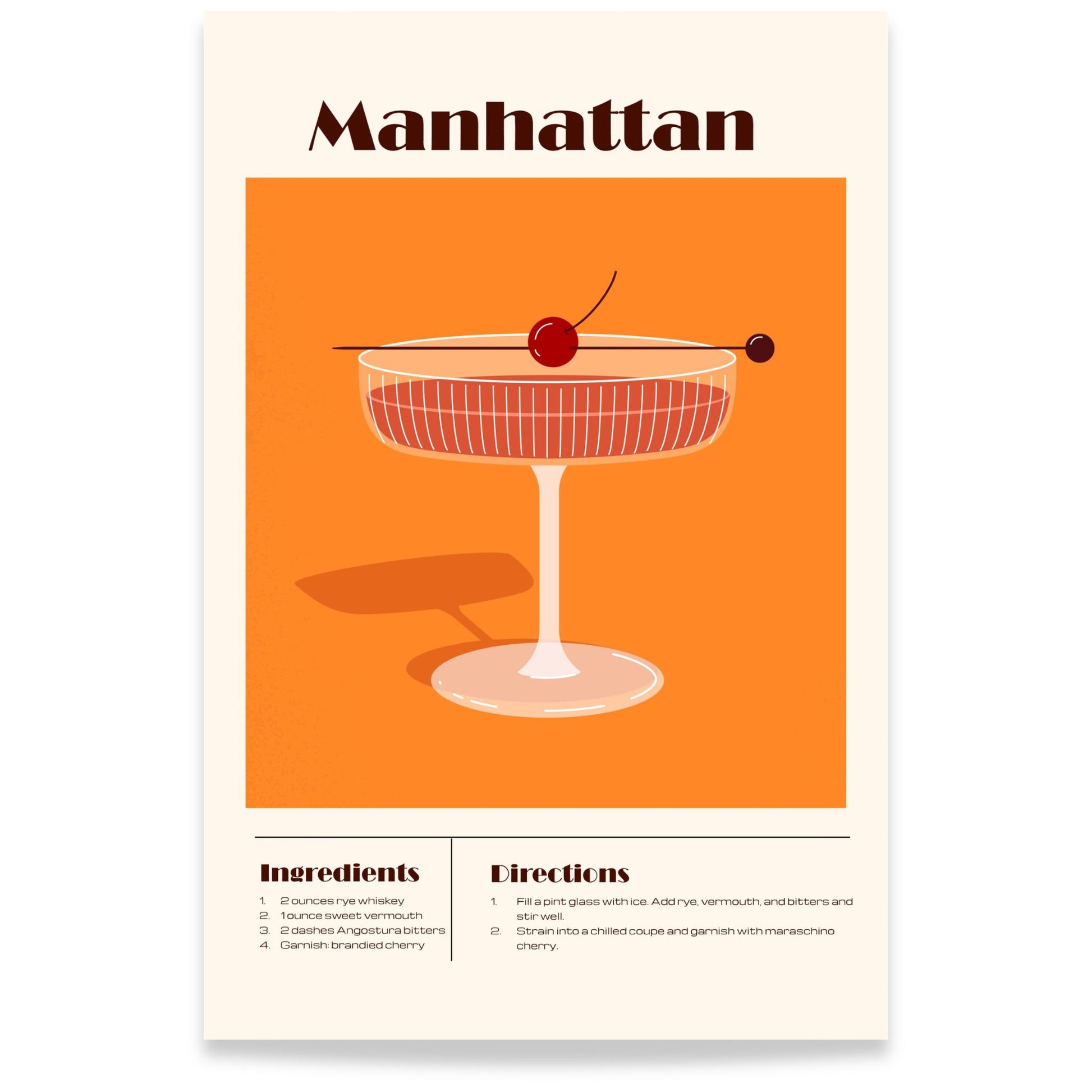 Manhattan cocktail plakat med oppskrift i klassisk og elegant design