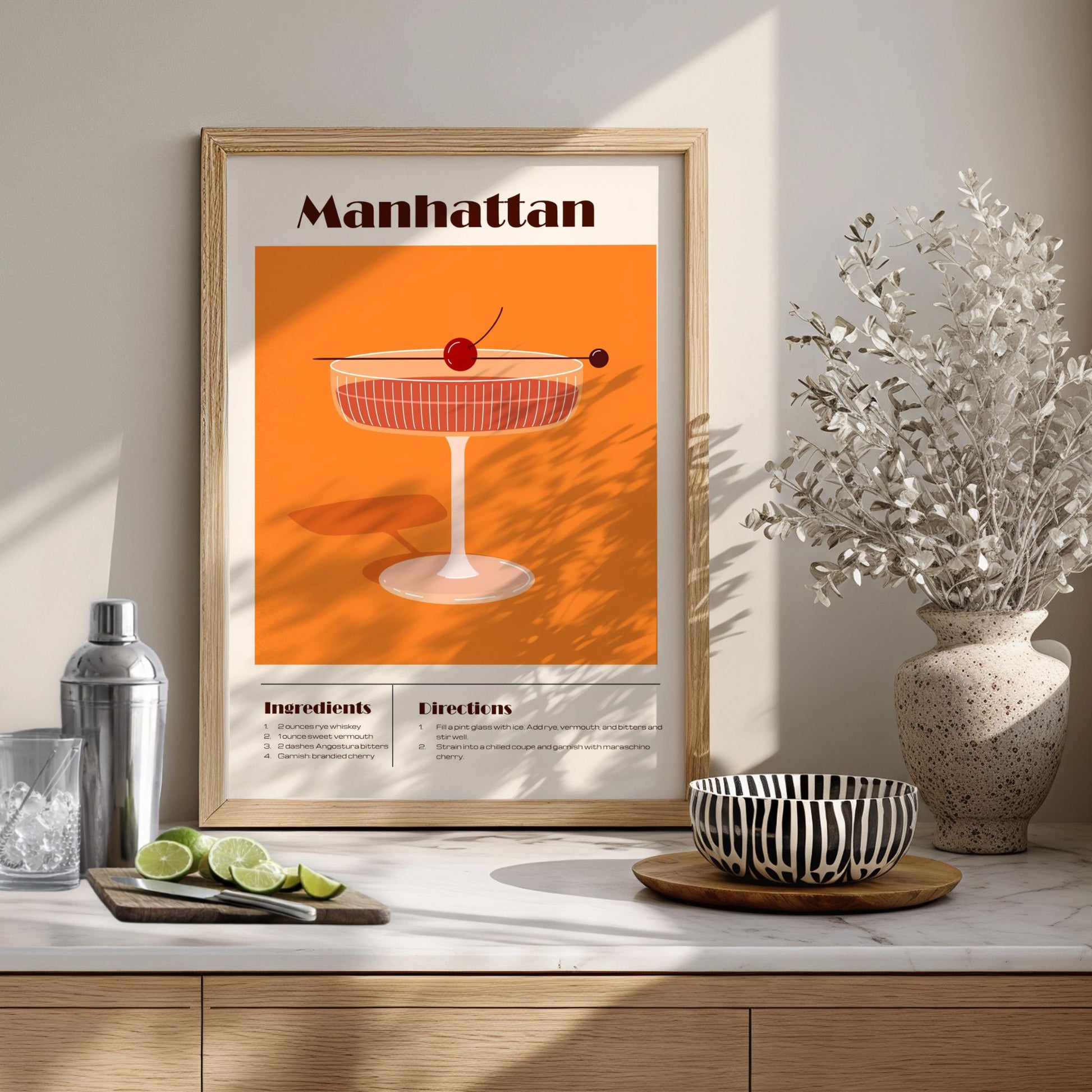 Manhattan cocktail plakat som dekor på kjøkken eller barområde