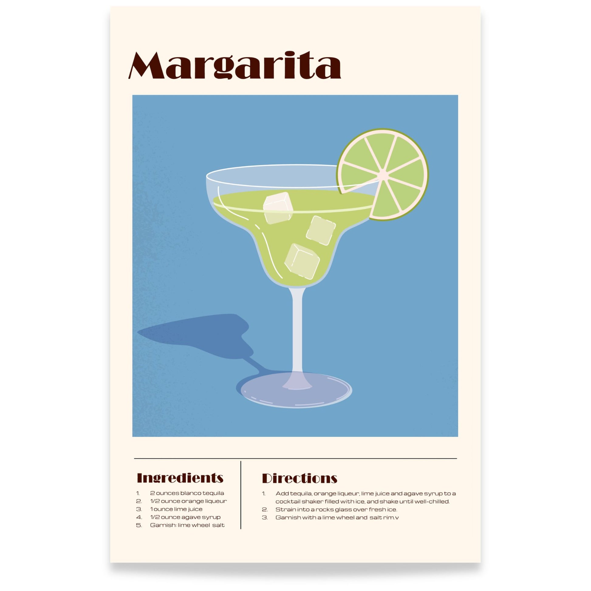 Margarita cocktail plakat med oppskrift i stilrent grafisk design