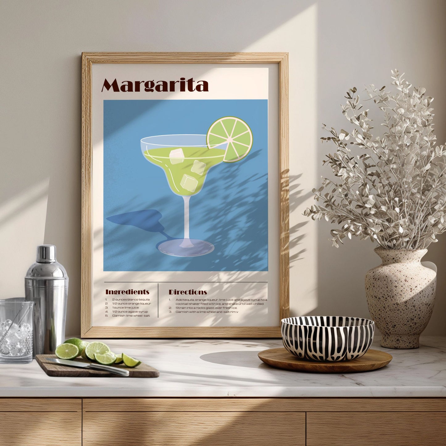 Margarita cocktail plakat med oppskrift på kjøkkenbenk – perfekt til bar og kjøkken