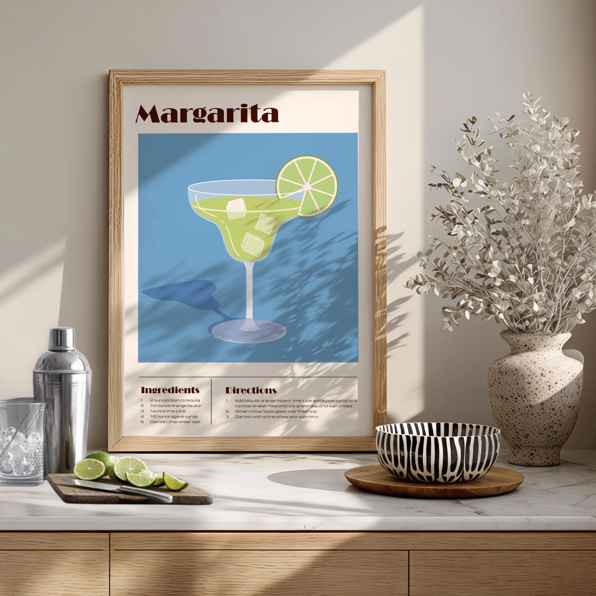 Margarita cocktail plakat med oppskrift på kjøkkenbenk – perfekt til bar og kjøkken