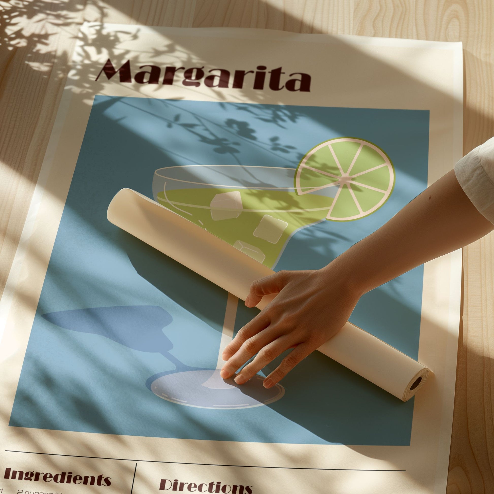 Margarita plakat med oppskrift i premium papirkvalitet – detalj av trykk og struktur