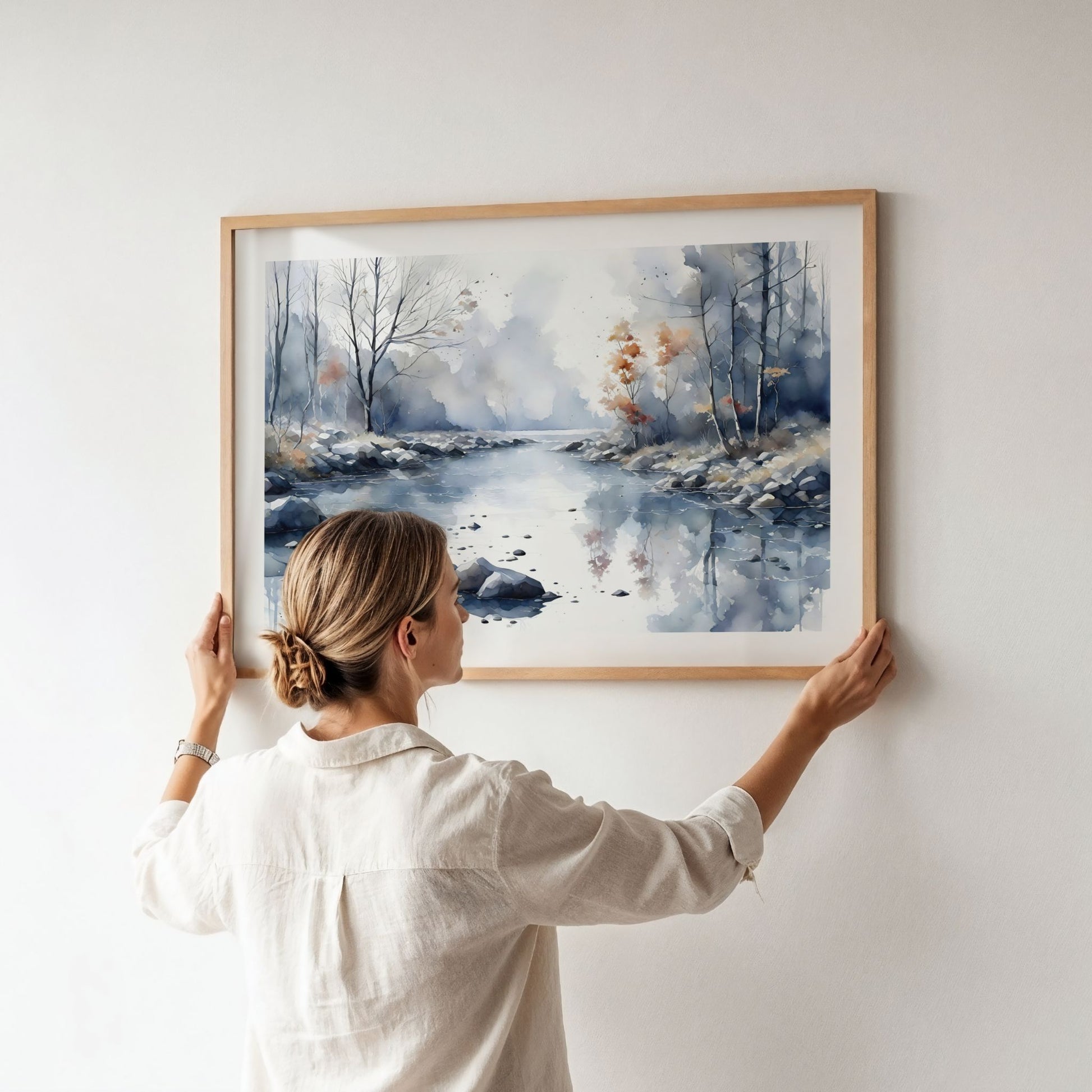 Misty River Bend horisontal plakat mens den henges opp på vegg