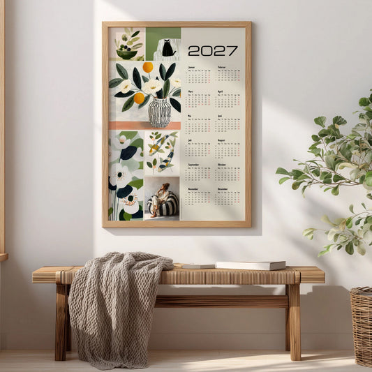 Modern Gouache veggkalender 2027 i lyst nordisk interiør