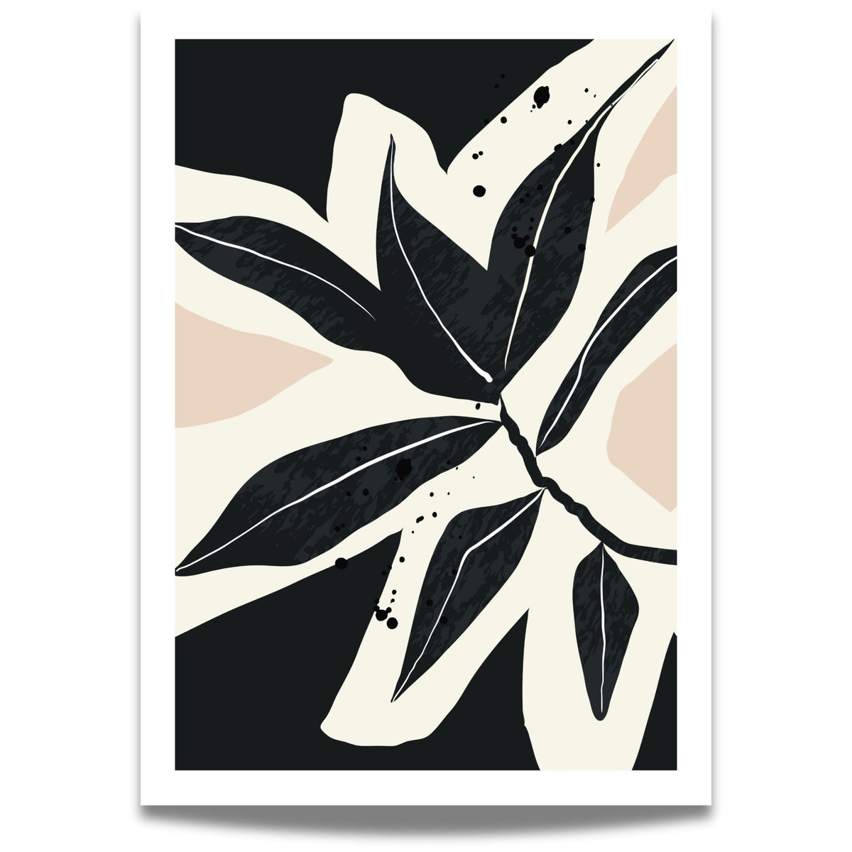 Monochrome Botanica No1 botanisk plakat i sort, krem og beige