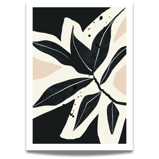 Monochrome Botanica No1 botanisk plakat i sort, krem og beige