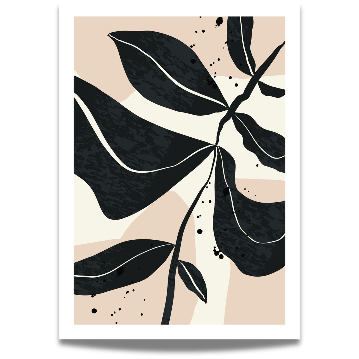 Monochrome Botanica No3 botanisk plakat i sort, krem og beige