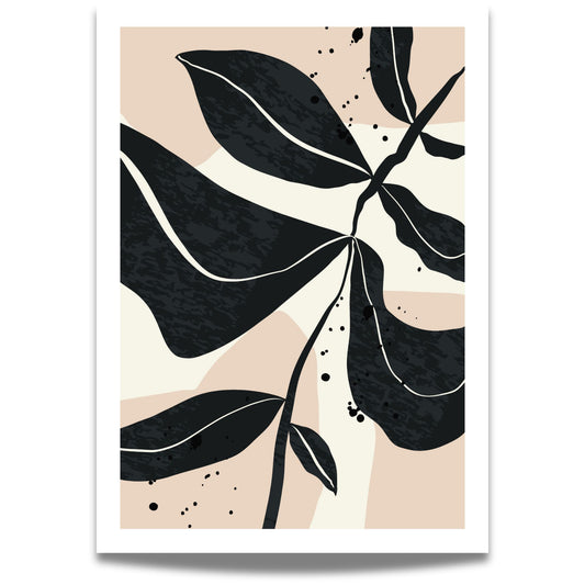 Monochrome Botanica No3 botanisk plakat i sort, krem og beige