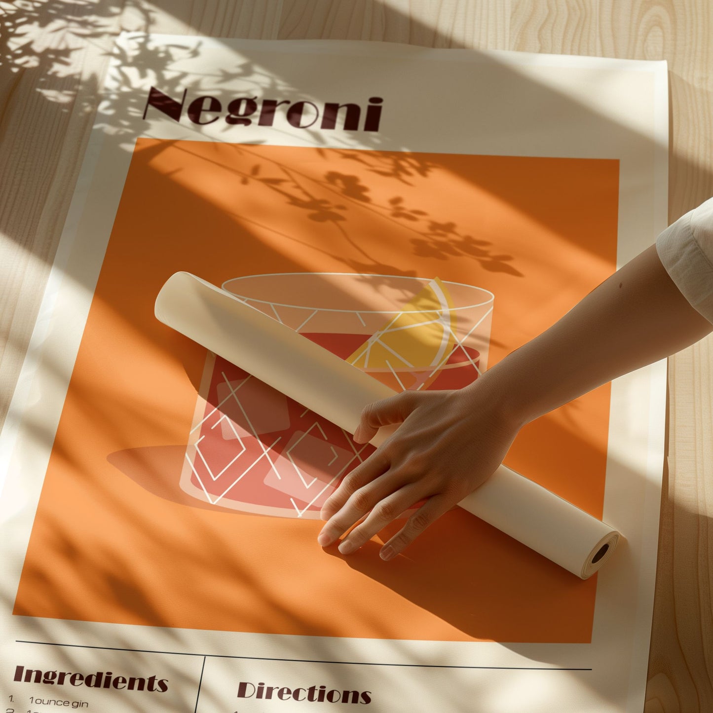 Negroni plakat med oppskrift i premium papirkvalitet – detalj av trykk og design