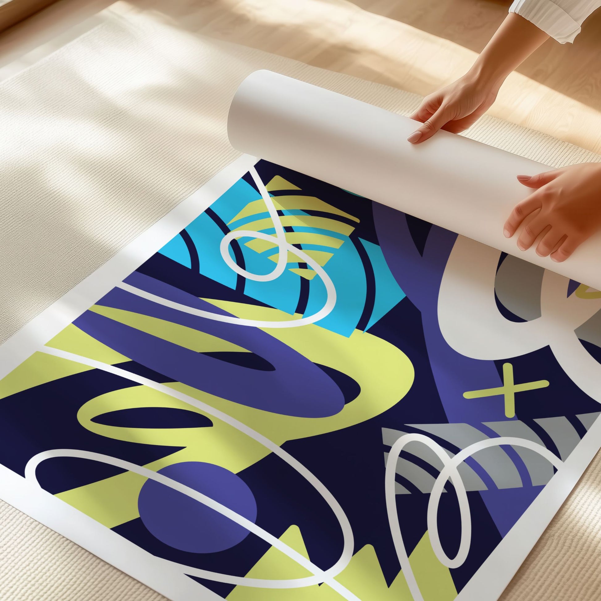 Neon Orbit abstrakt kunstplakat vist som høykvalitets kunsttrykk med grafiske detaljer