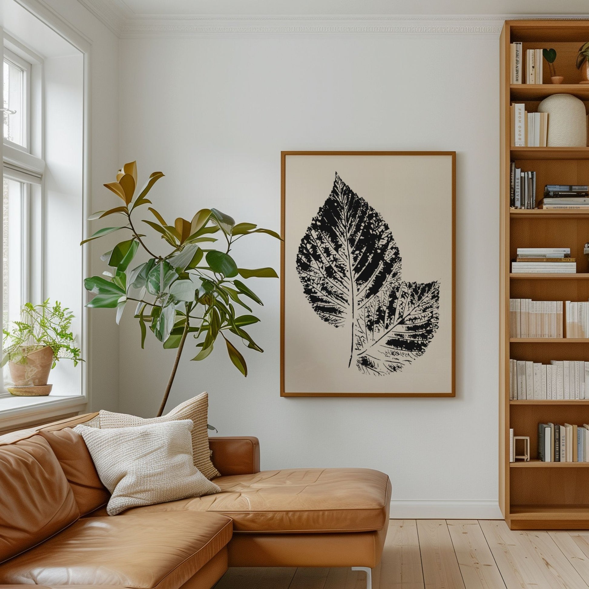 Nordic Botanical No2 i eikeramme på lys vegg i moderne skandinavisk stue.