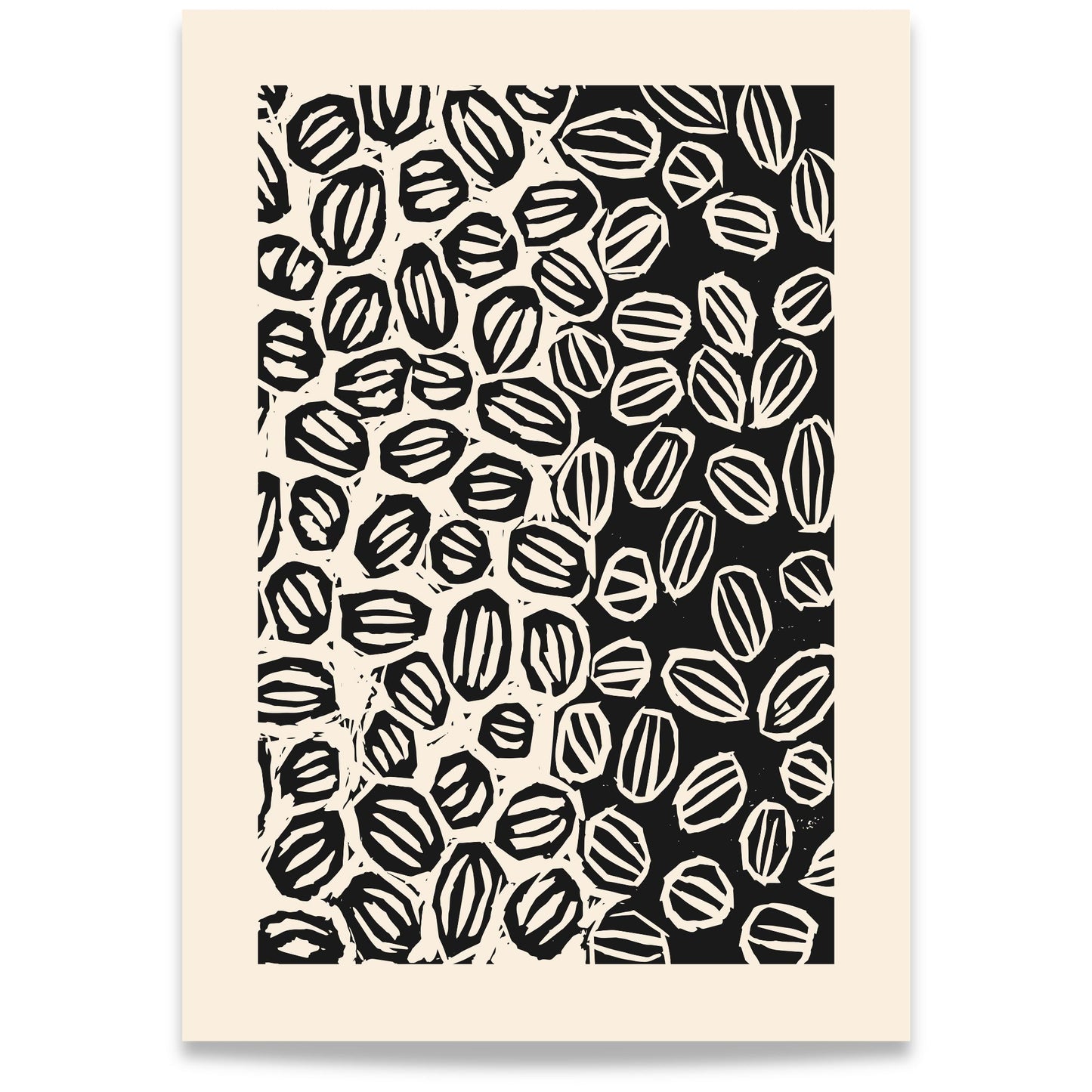 Nordic Botanical No4 – grafisk botanisk plakat med organisk mønster i sort og krem.