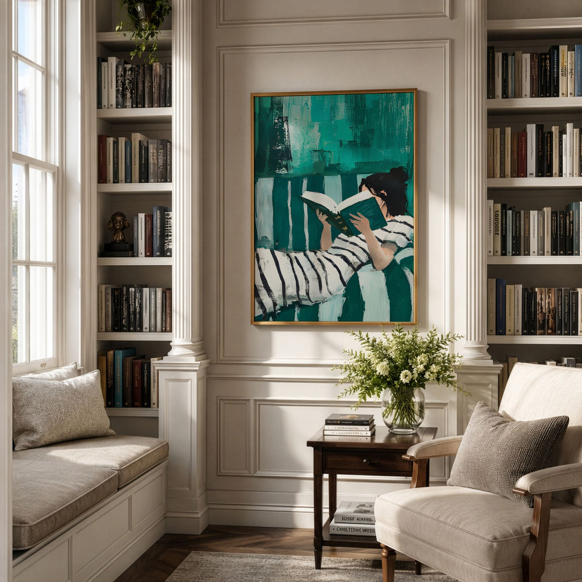 One More Chapter kunstplakat innrammet i klassisk bibliotek