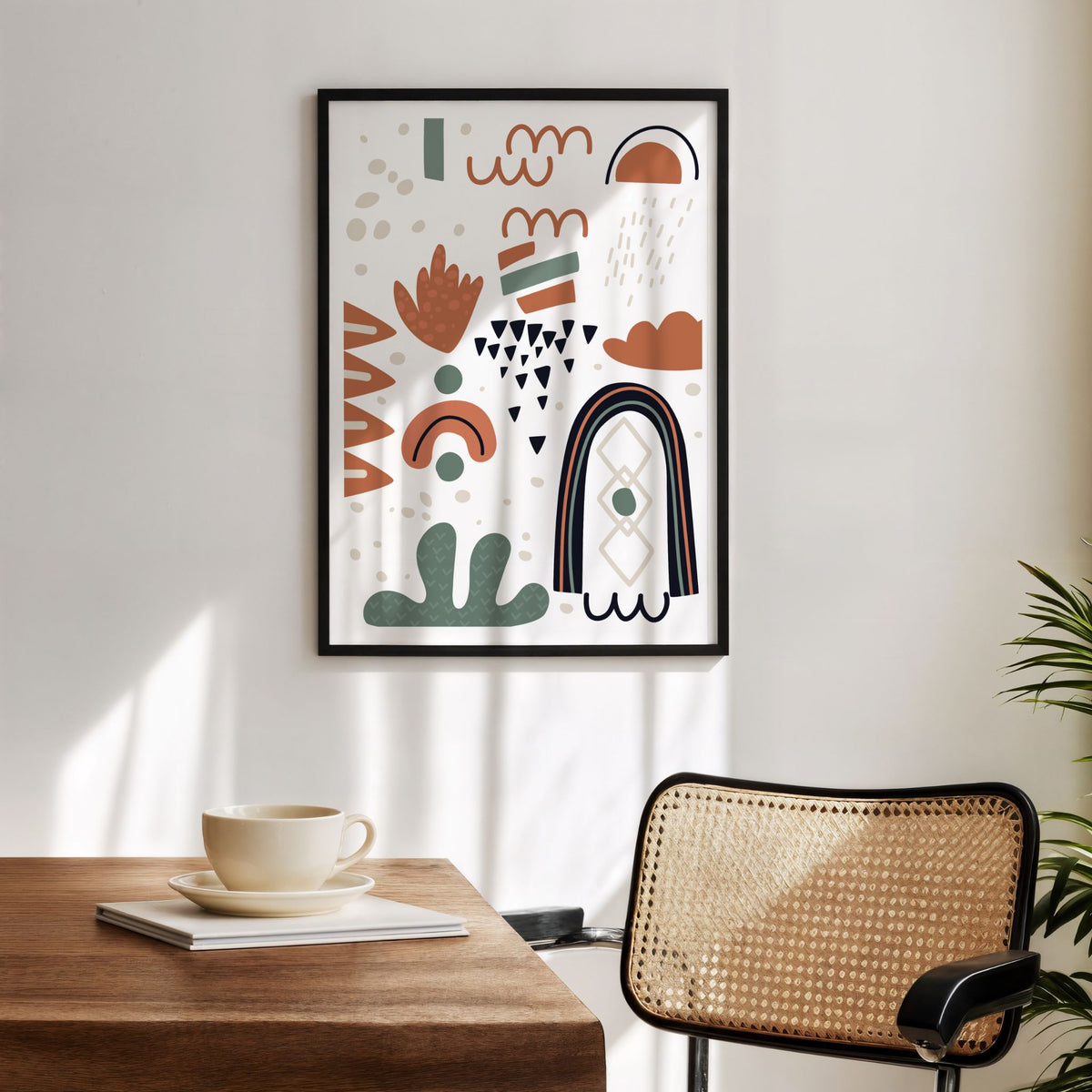 Open Rhythm grafisk plakat med svart ramme i moderne hjemmekontor