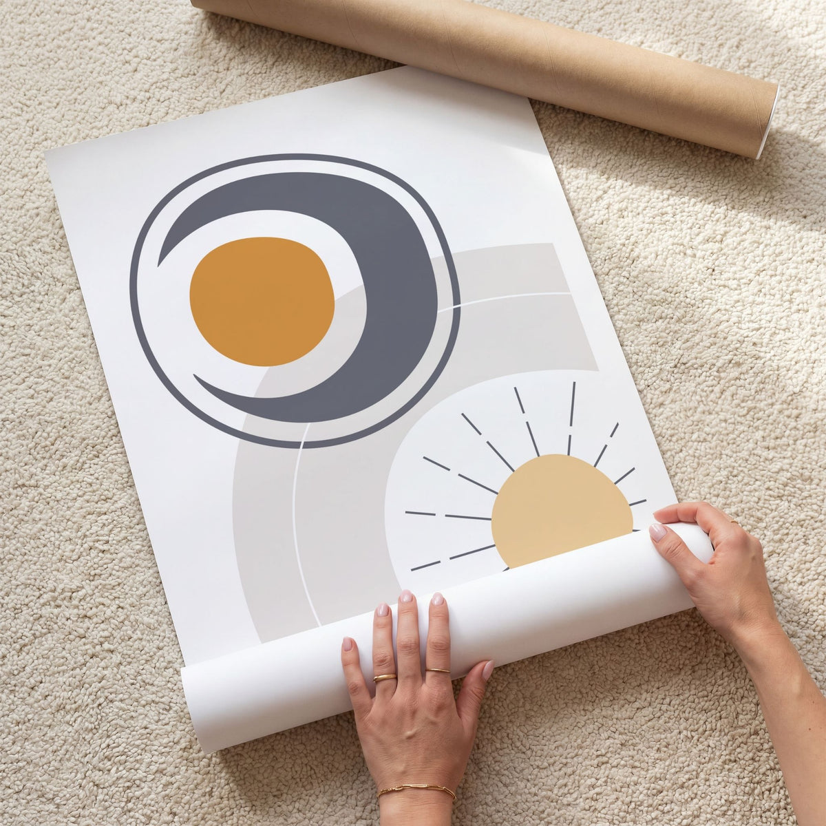 Orbital Flow grafisk Boho Wall Art-plakat med detaljvisning av motiv og trykk