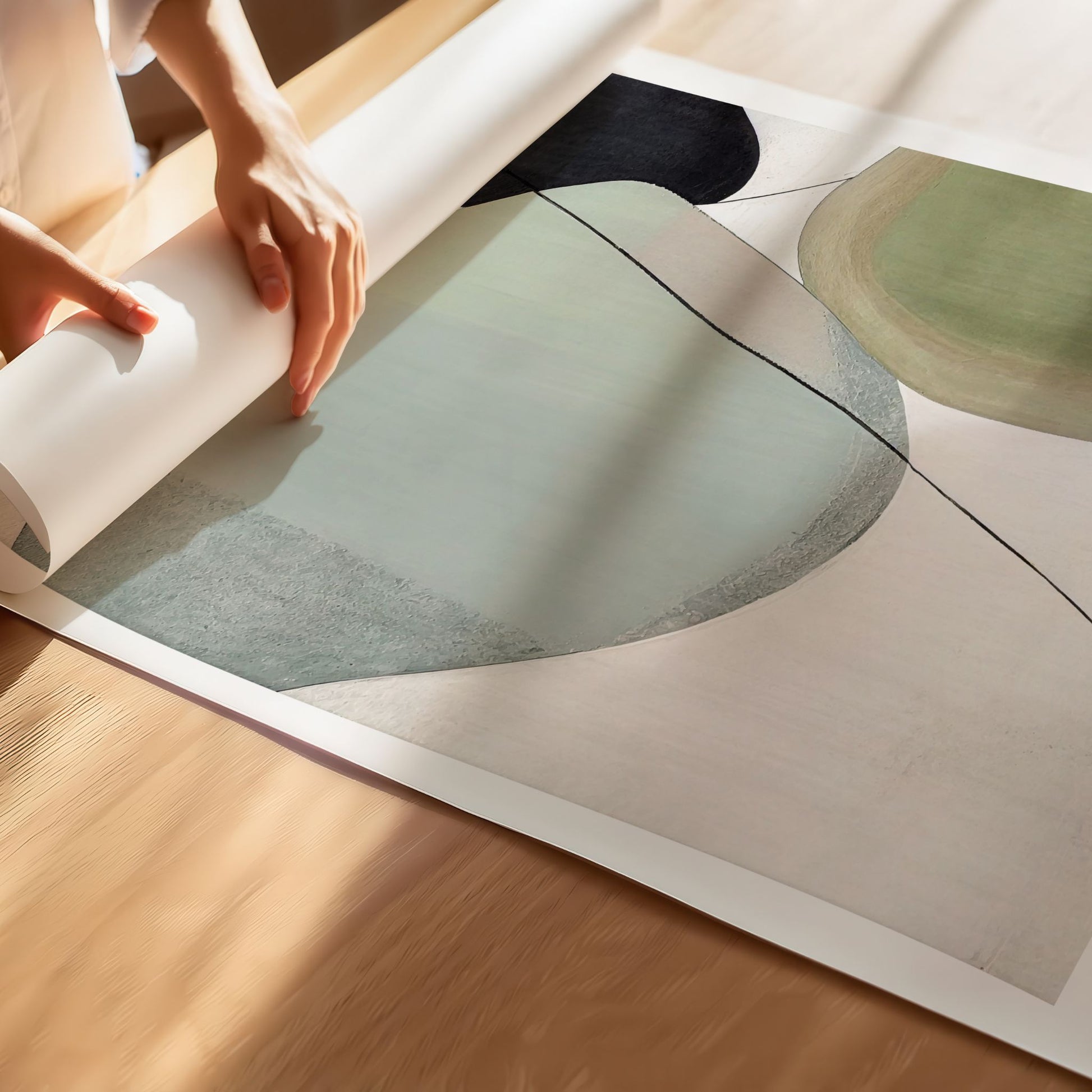 Nærbilde av Organic Flow som viser den matte papirkvaliteten og de organiske formene i motivet.