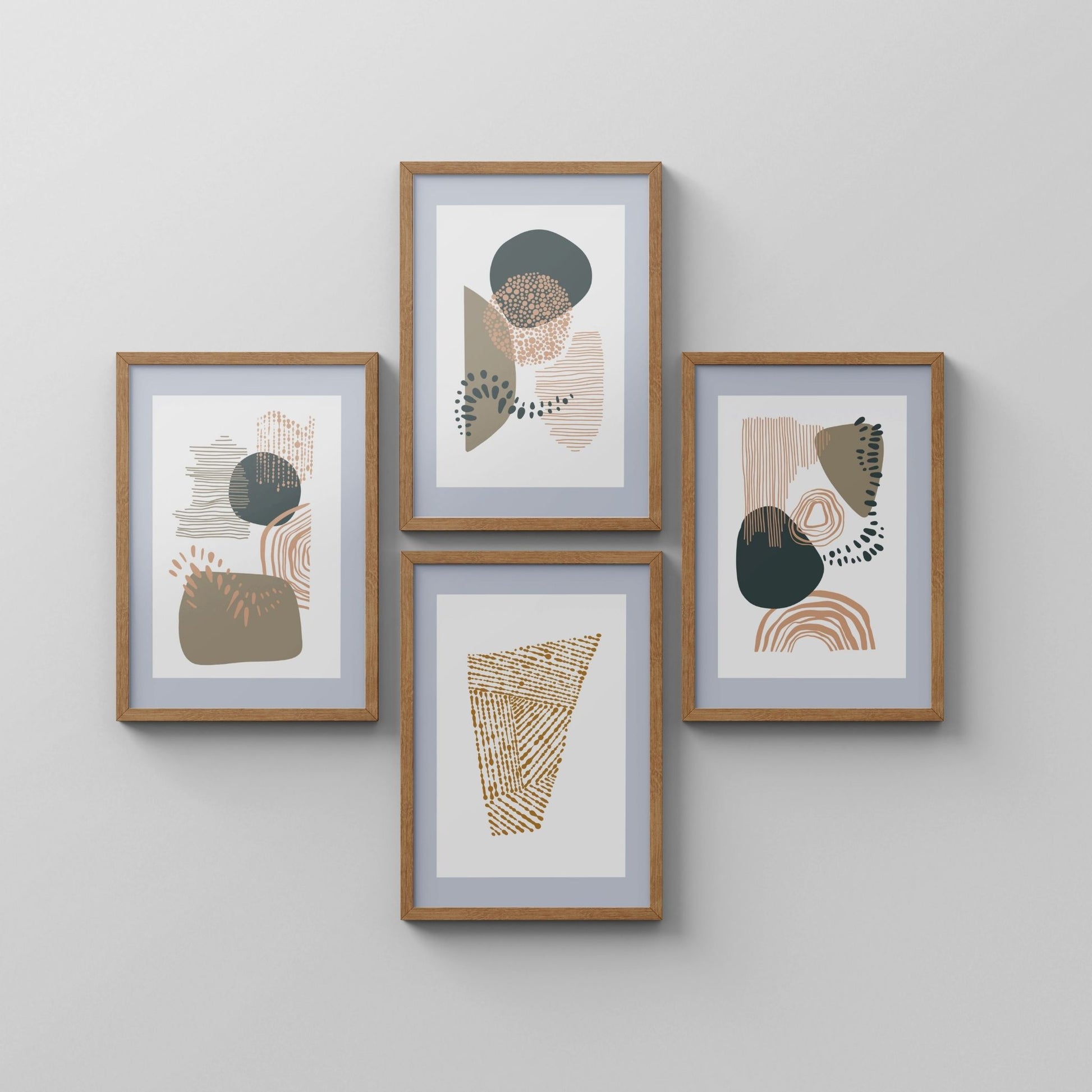 Organic Patterns Collection med fire grafiske plakater arrangert i dekorativt kryssoppsett