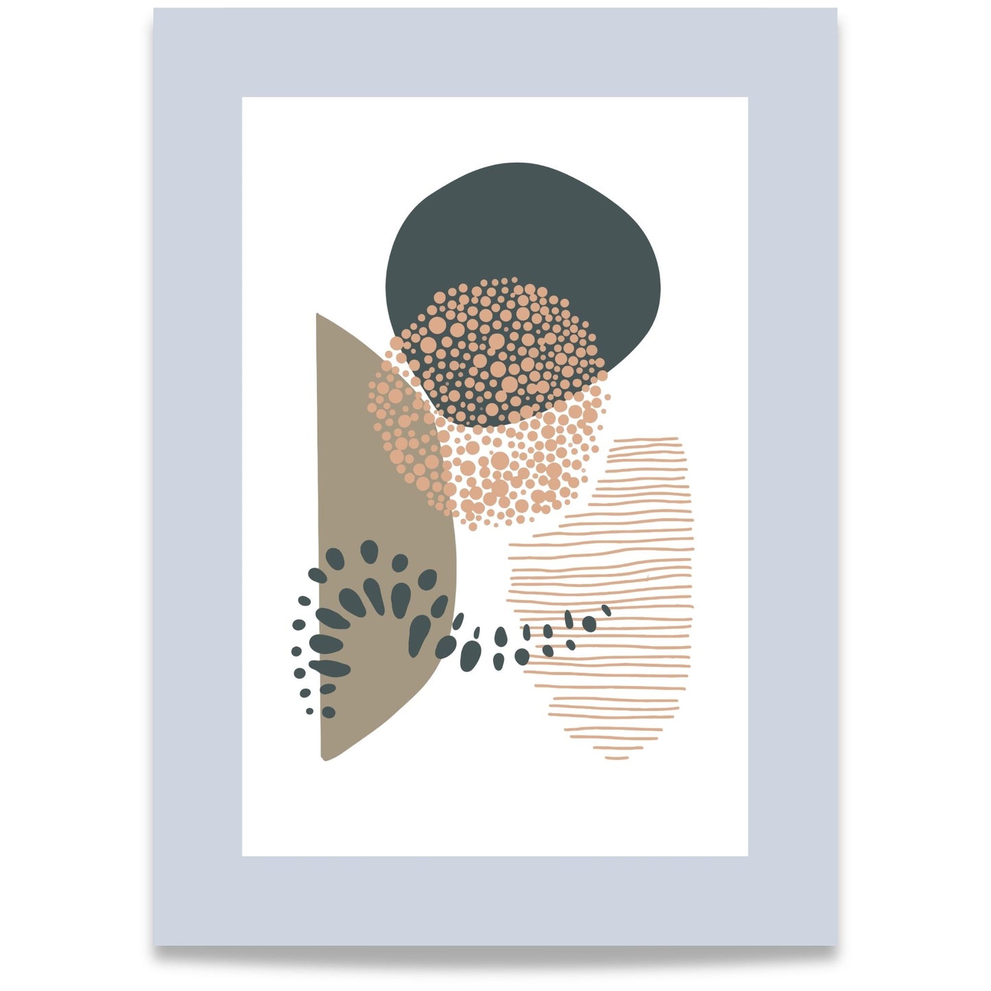 Organic Patterns No2 abstrakt plakat i jordnære toner med organiske former og grå kantlinje