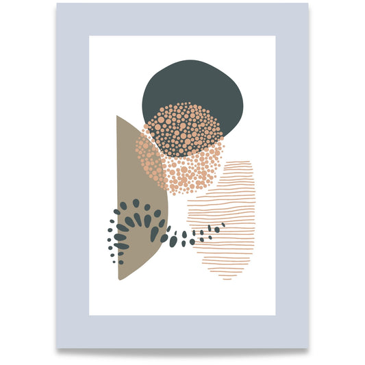 Organic Patterns No2 abstrakt plakat i jordnære toner med organiske former og grå kantlinje